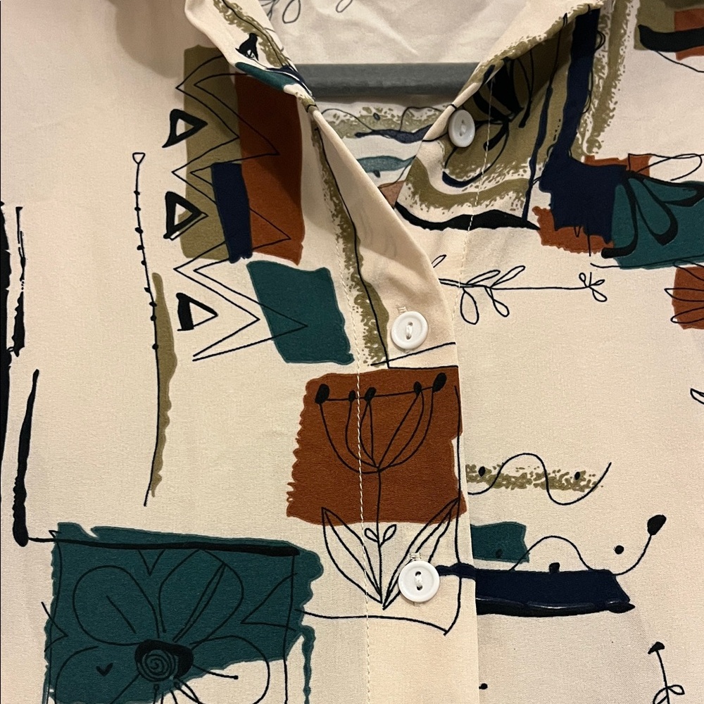 Lioness women's  Abstract Print Button Down Shirt - Cream, Green, Brown - Picture 3 of 5
